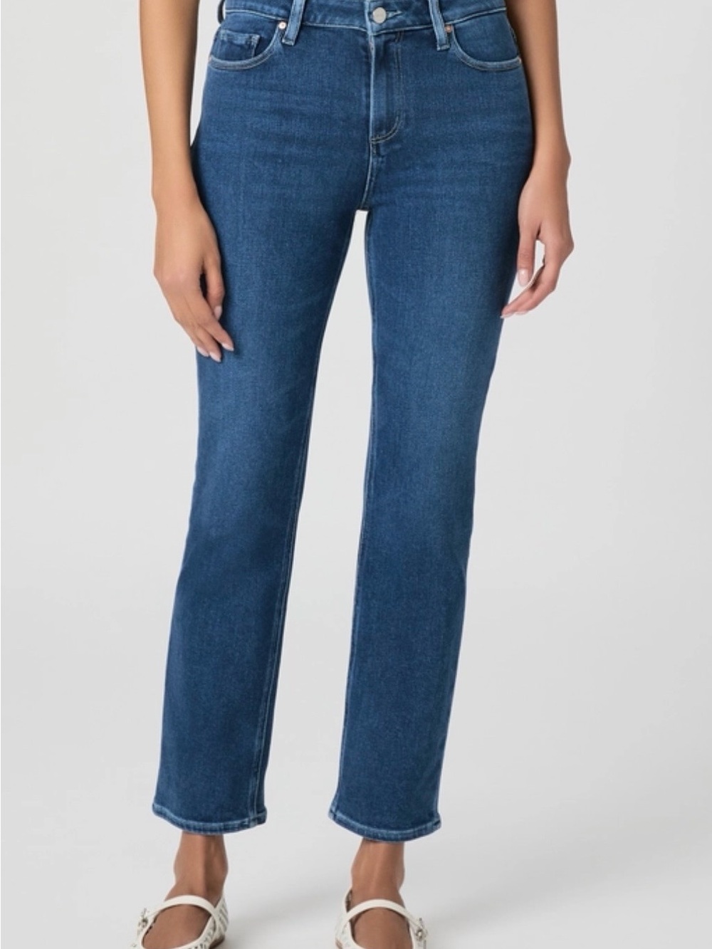 PAIGE Mid-Rise CINDY Straight Leg Jeans in Deep Blue Wash